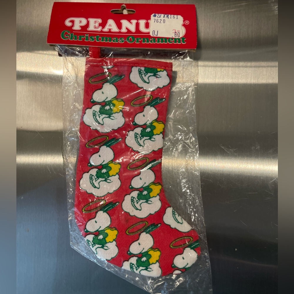 Vintage PEANUTS Christmas‎ SNOOPY & WOODSTOCK Ornament STOCKING Made in TAIWAN!